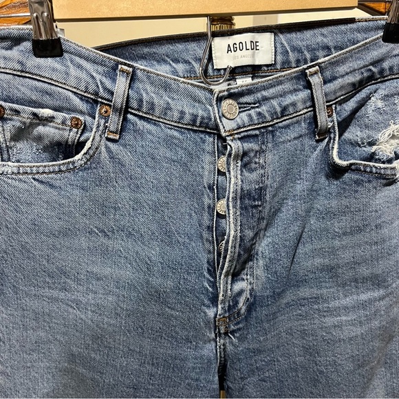 AGOLDE Women's Nico High Rise Blue Jeans Chewed Hem - Picture 11 of 16